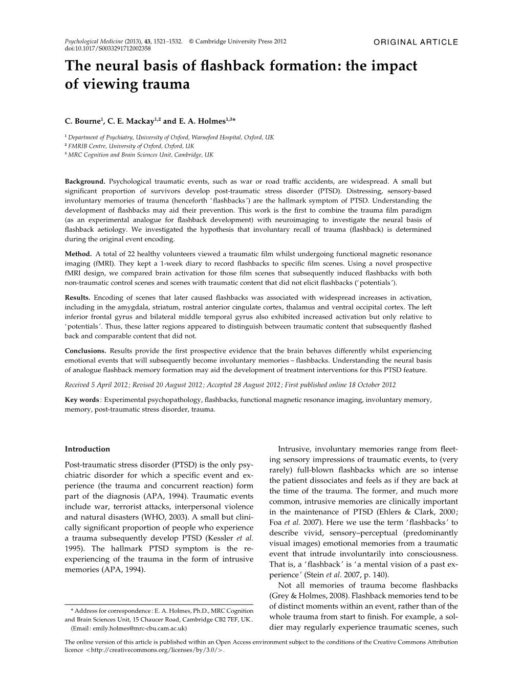 The Neural Basis of Flashback Formation: the Impact of Viewing