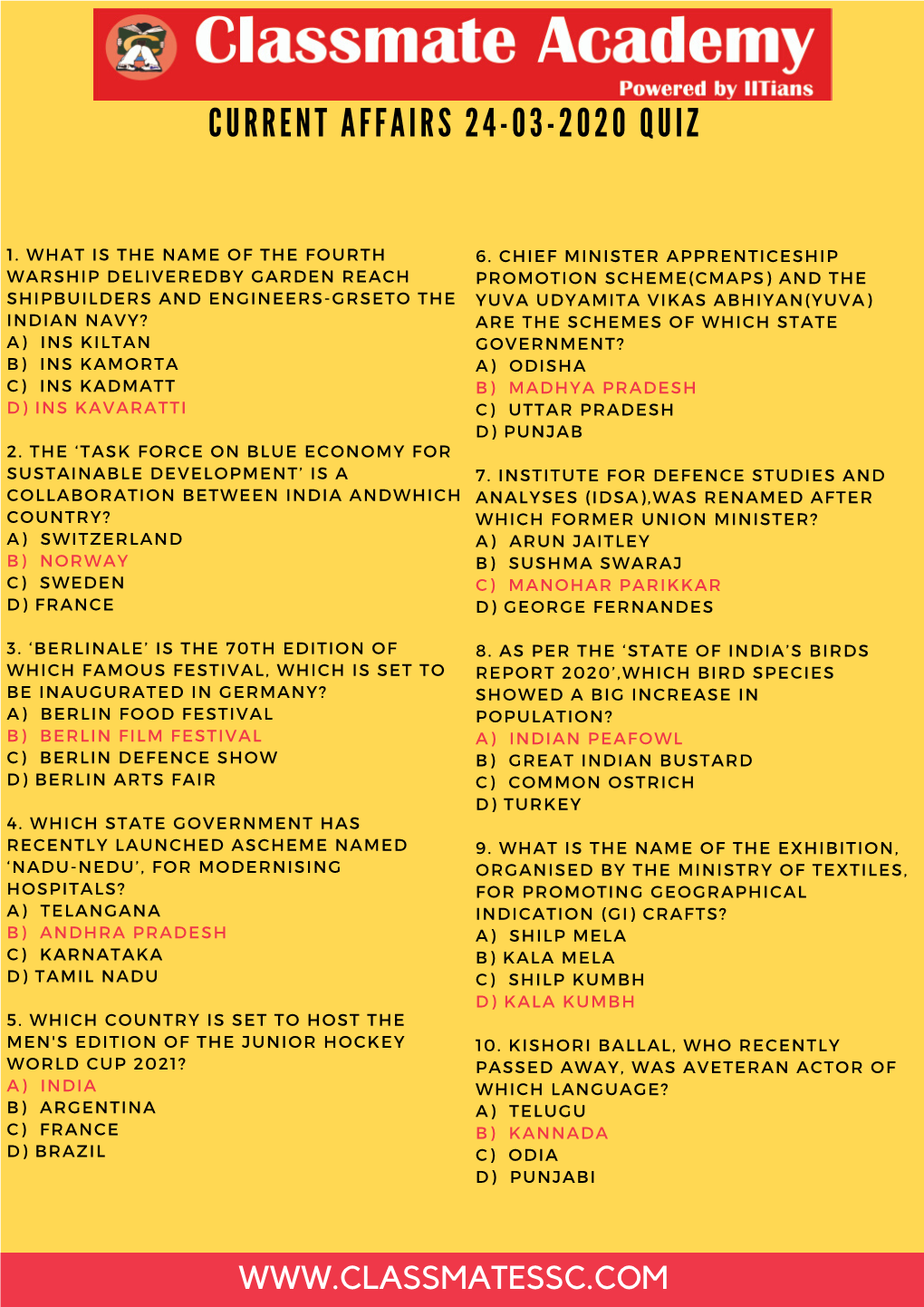 Current Affairs 24-03-2020 Quiz