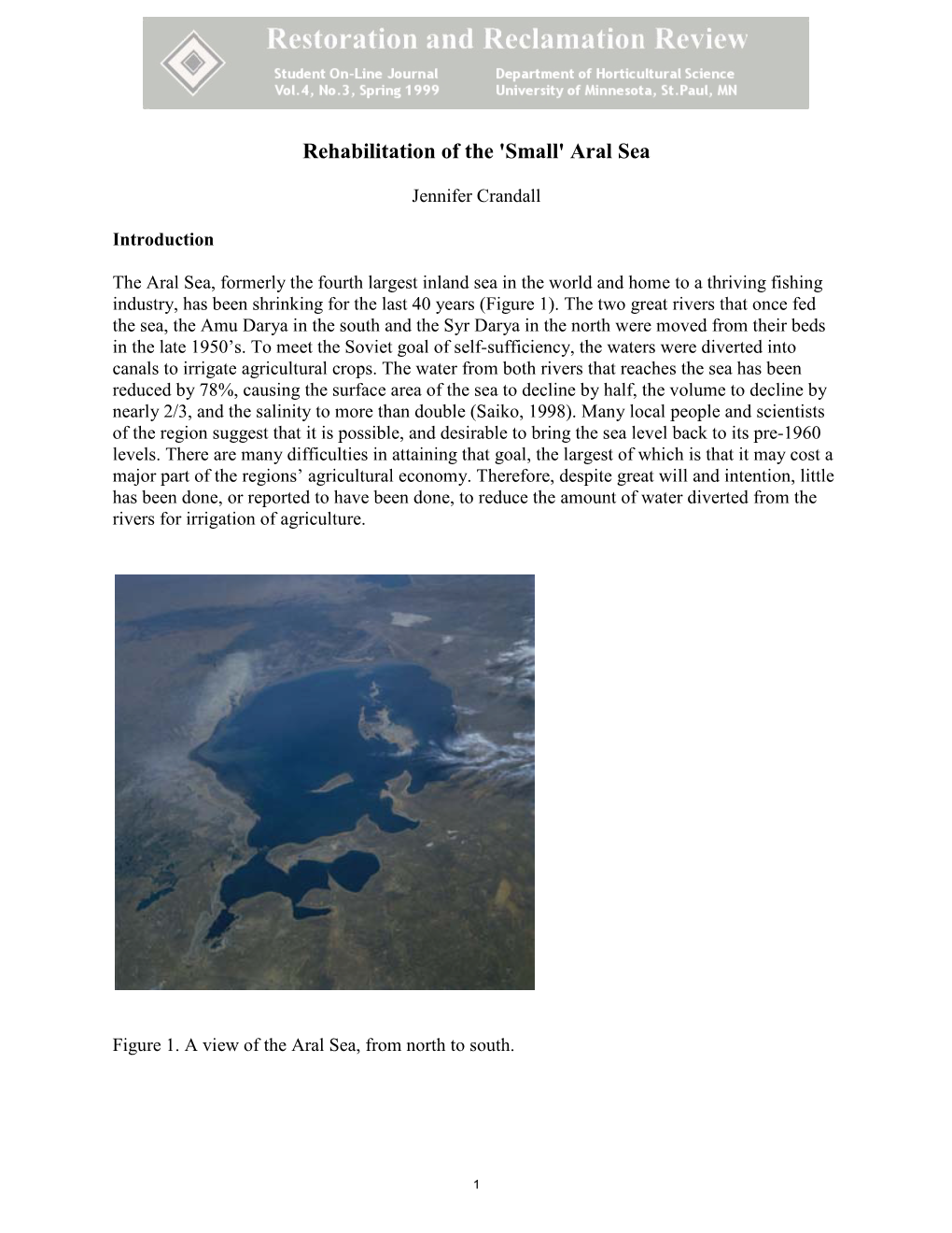 Rehabilitation of the 'Small' Aral Sea