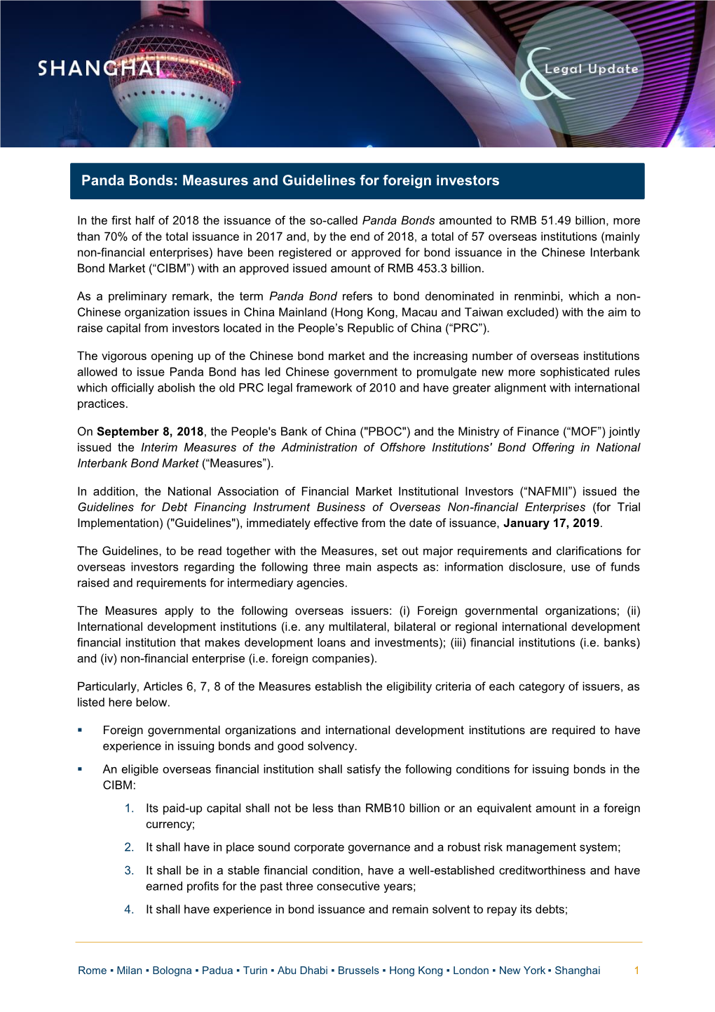 "Panda Bonds: Measures and Guidelines for Foreign Investors" Legal Update