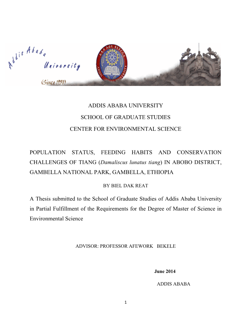 Addis Ababa University School of Graduate Studies