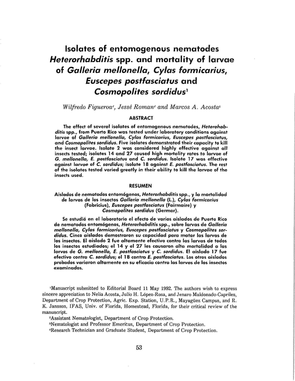 Isolates of Entomogenous Nematodes Heterorhabditis Spp. and Mortality