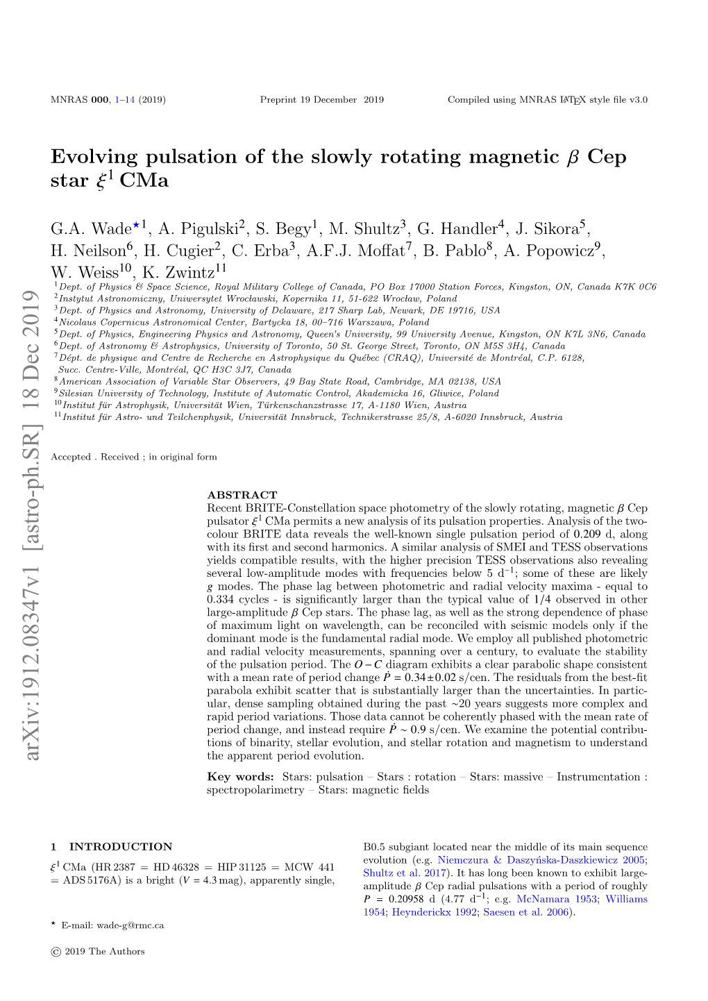 Evolving Pulsation of the Slowly Rotating Magnetic $\Beta $ Cep Star