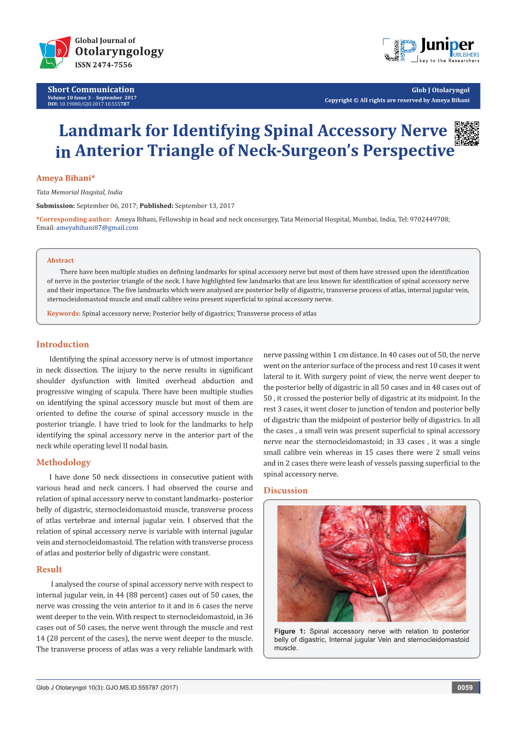 Landmark for Identifying Spinal Accessory Nerve in Anterior Triangle of Neck-Surgeon’S Perspective