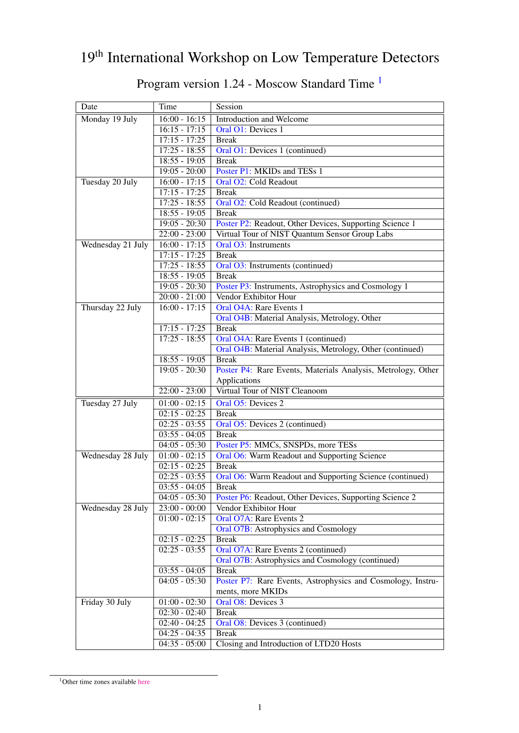 19 International Workshop on Low Temperature Detectors