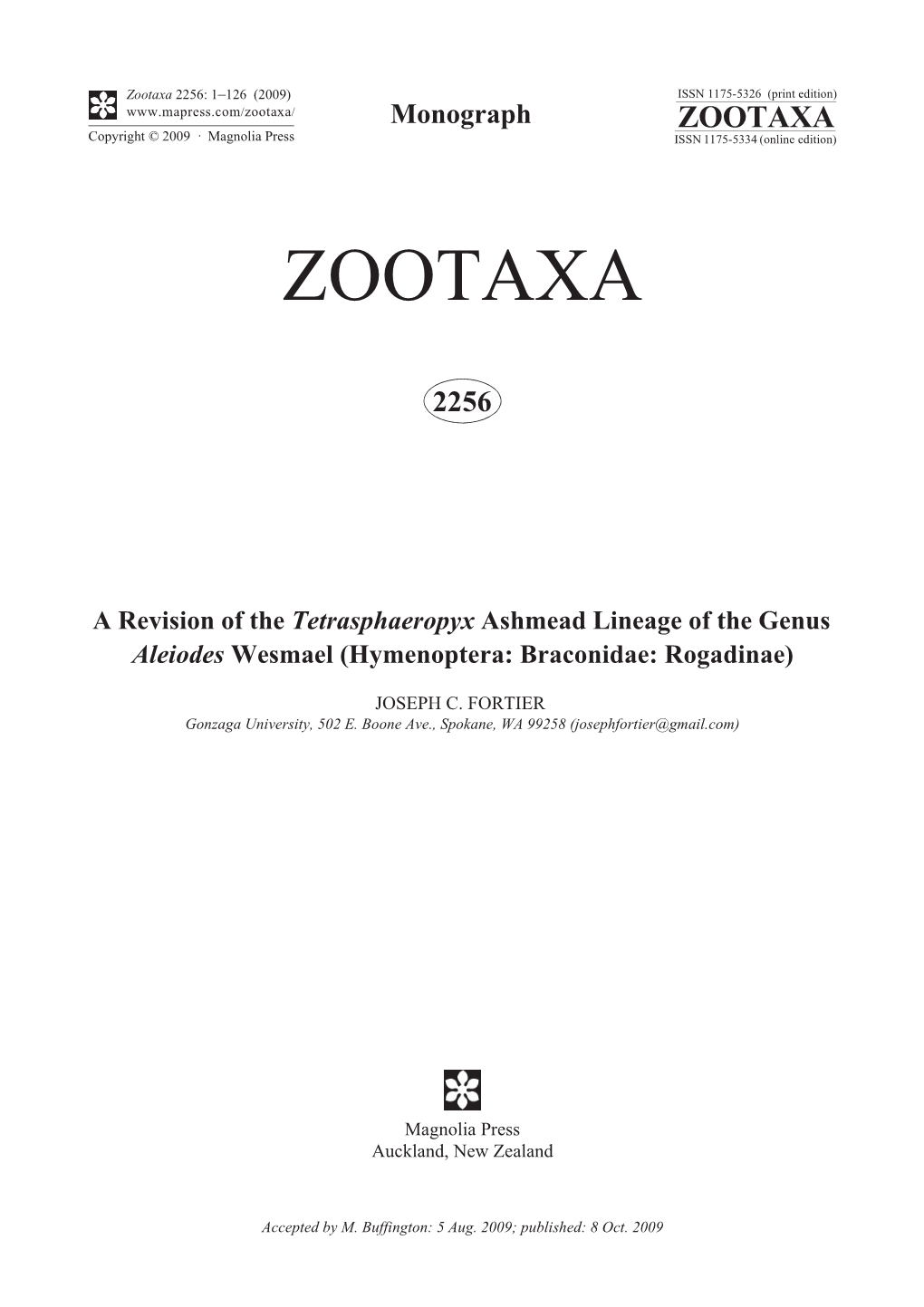 Zootaxa, a Revision of the Tetrasphaeropyx