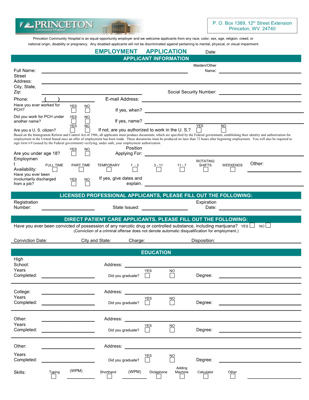 Licensed Professional Applicants, Please Fill out the Following