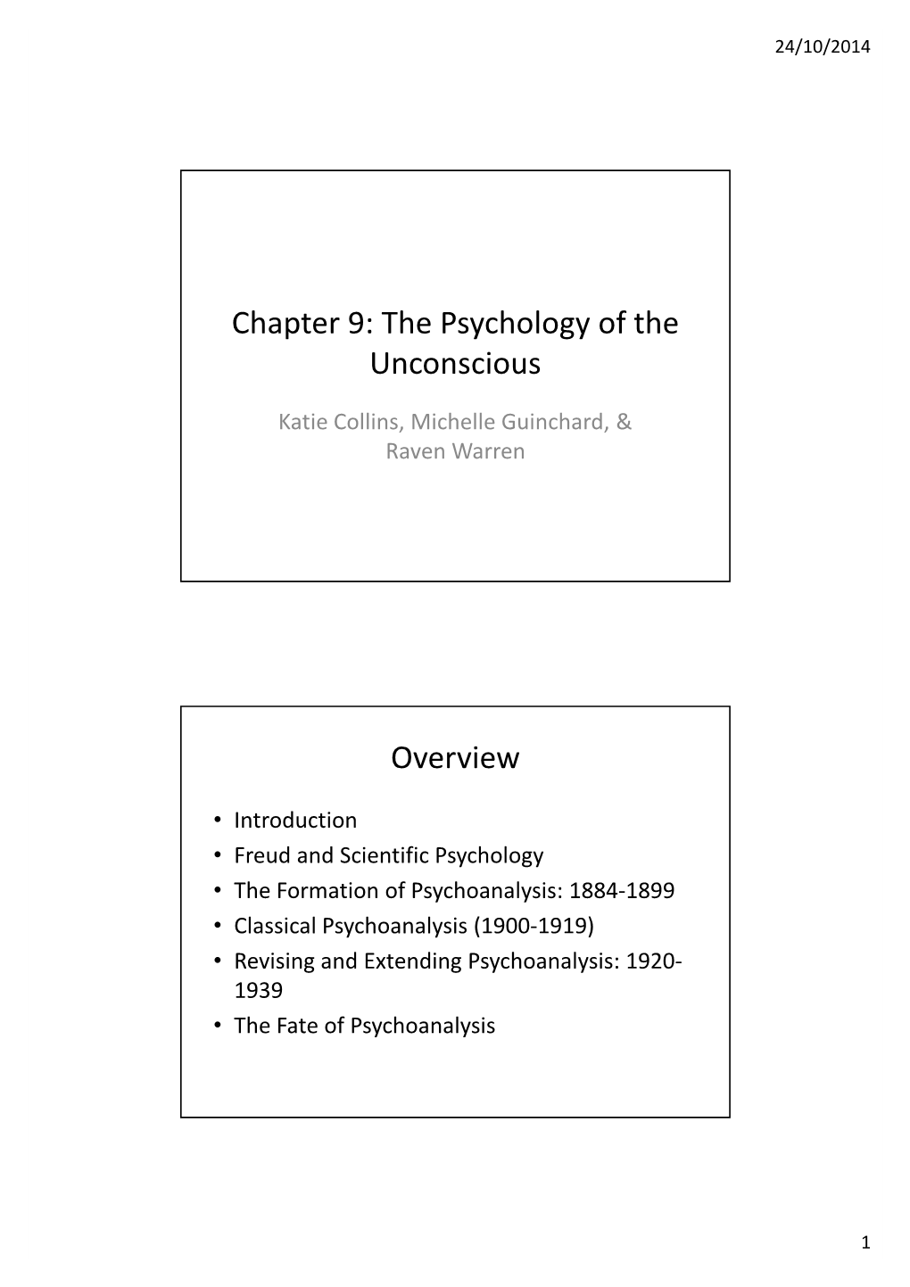 Chapter 9: the Psychology of the Unconscious