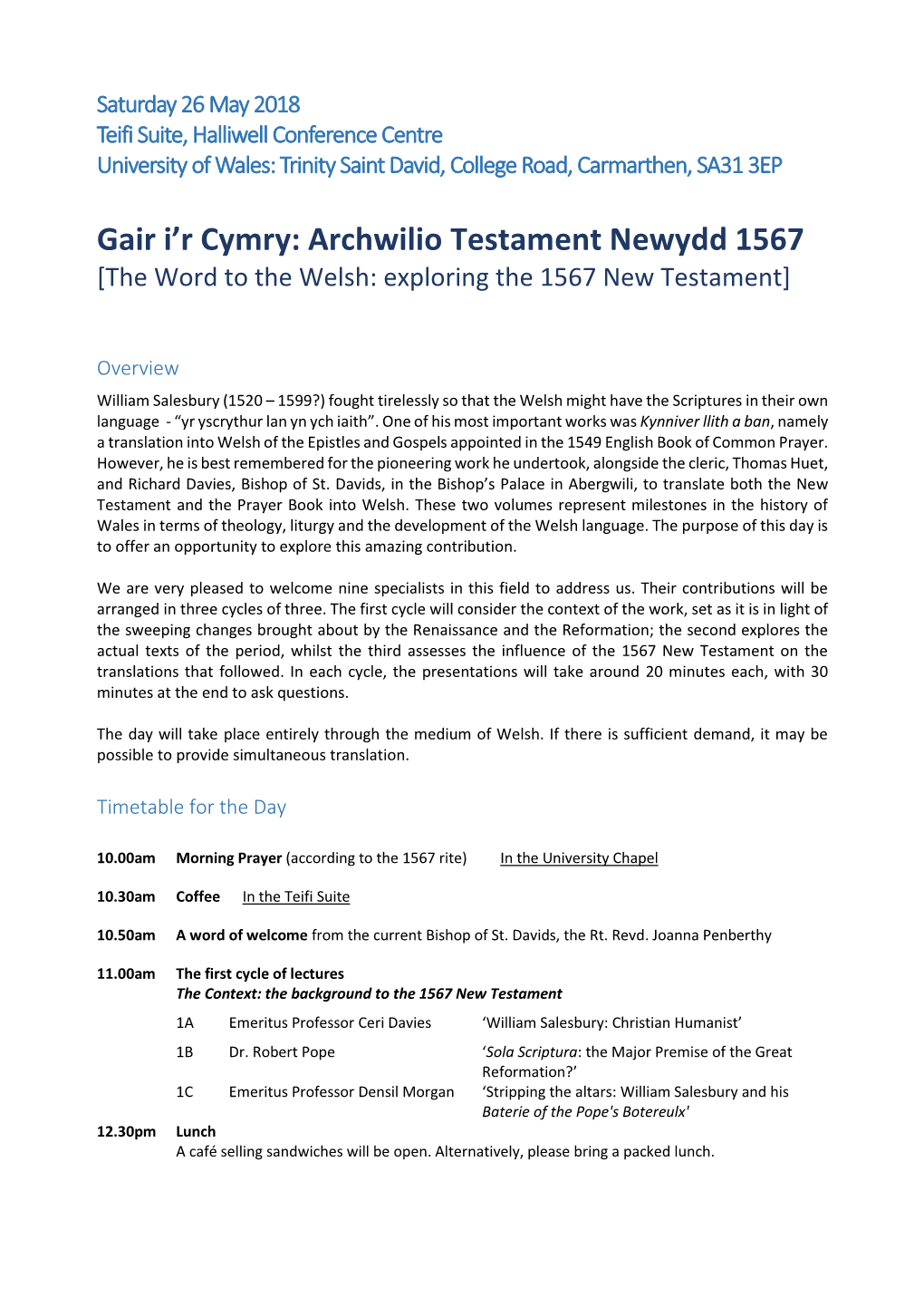 Gair I'r Cymry: Archwilio Testament Newydd 1567