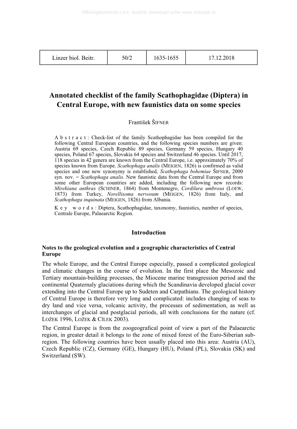 Diptera) in Central Europe, with New Faunistics Data on Some Species