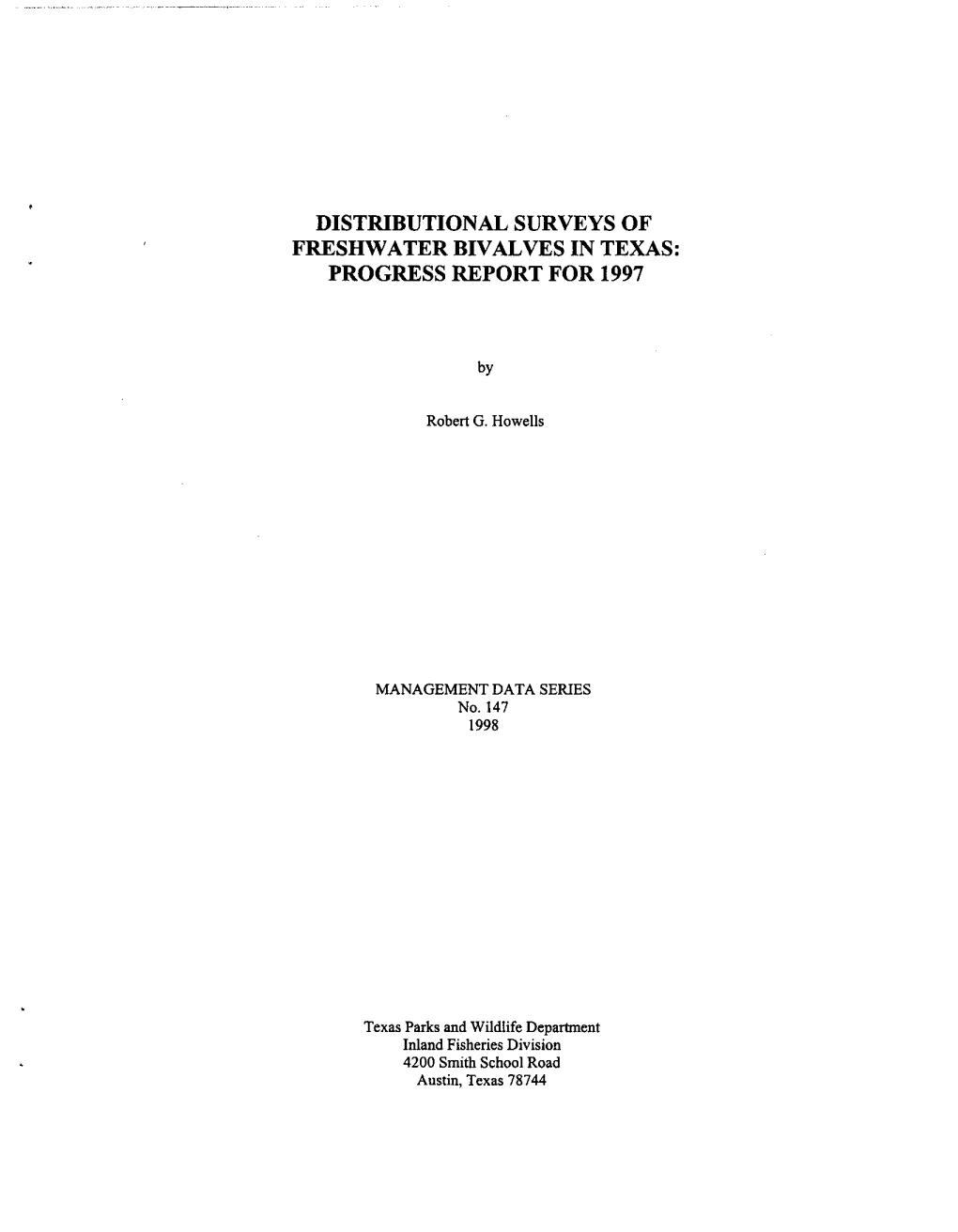 Distributional Surveys of Freshwater Bivalves in Texas: Progress Report for 1997