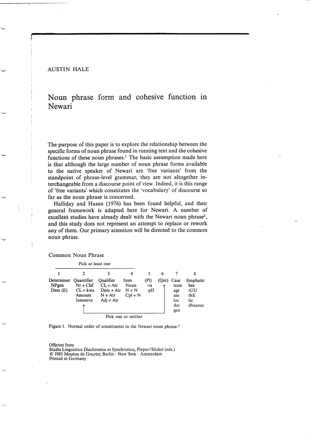 Noun Phrase Form and Cohesive Function in Newari