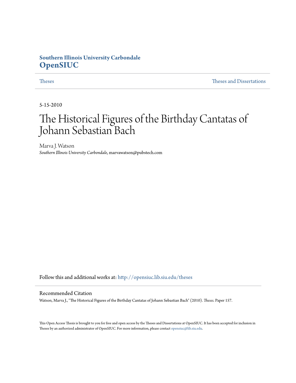 The Historical Figures of the Birthday Cantatas of Johann Sebastian Bach