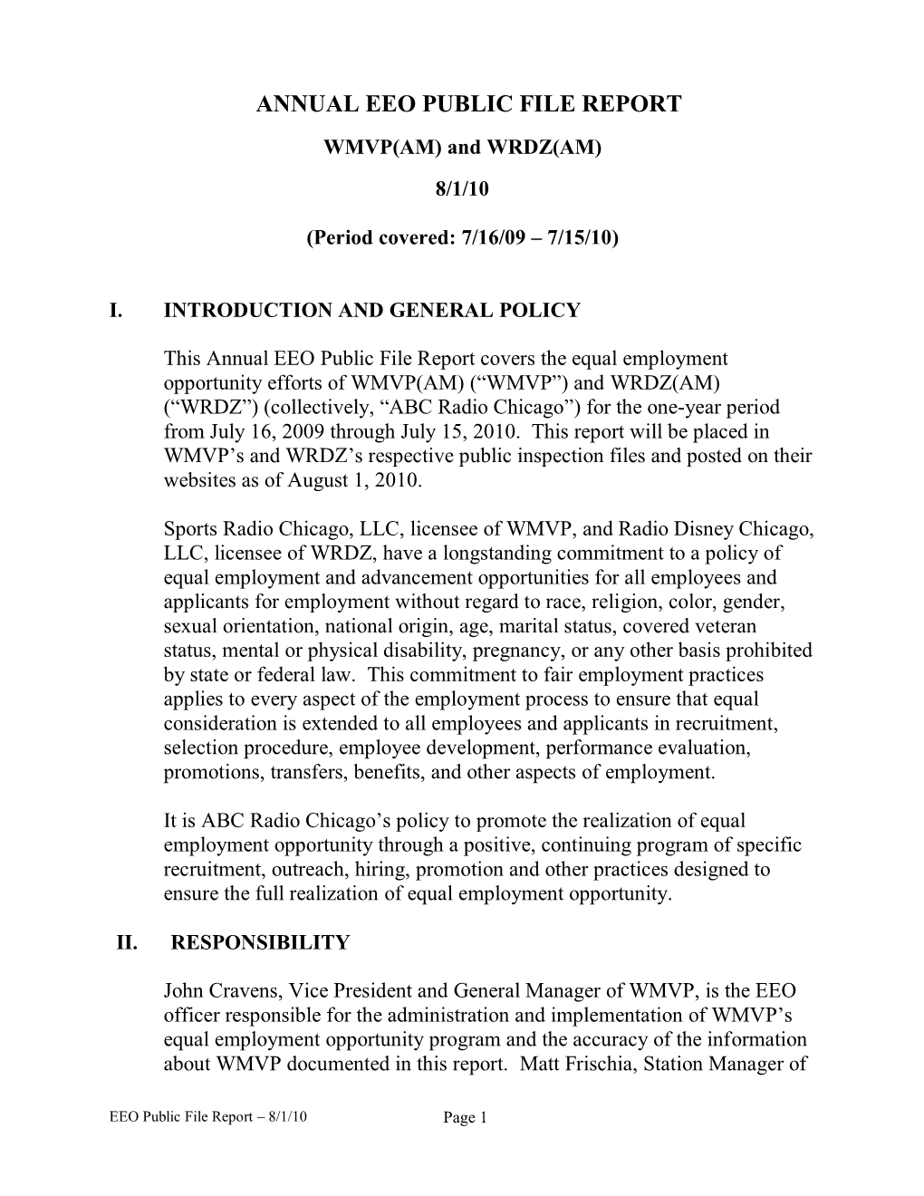 Abc Radio Chicago's Annual Eeo Public File Report