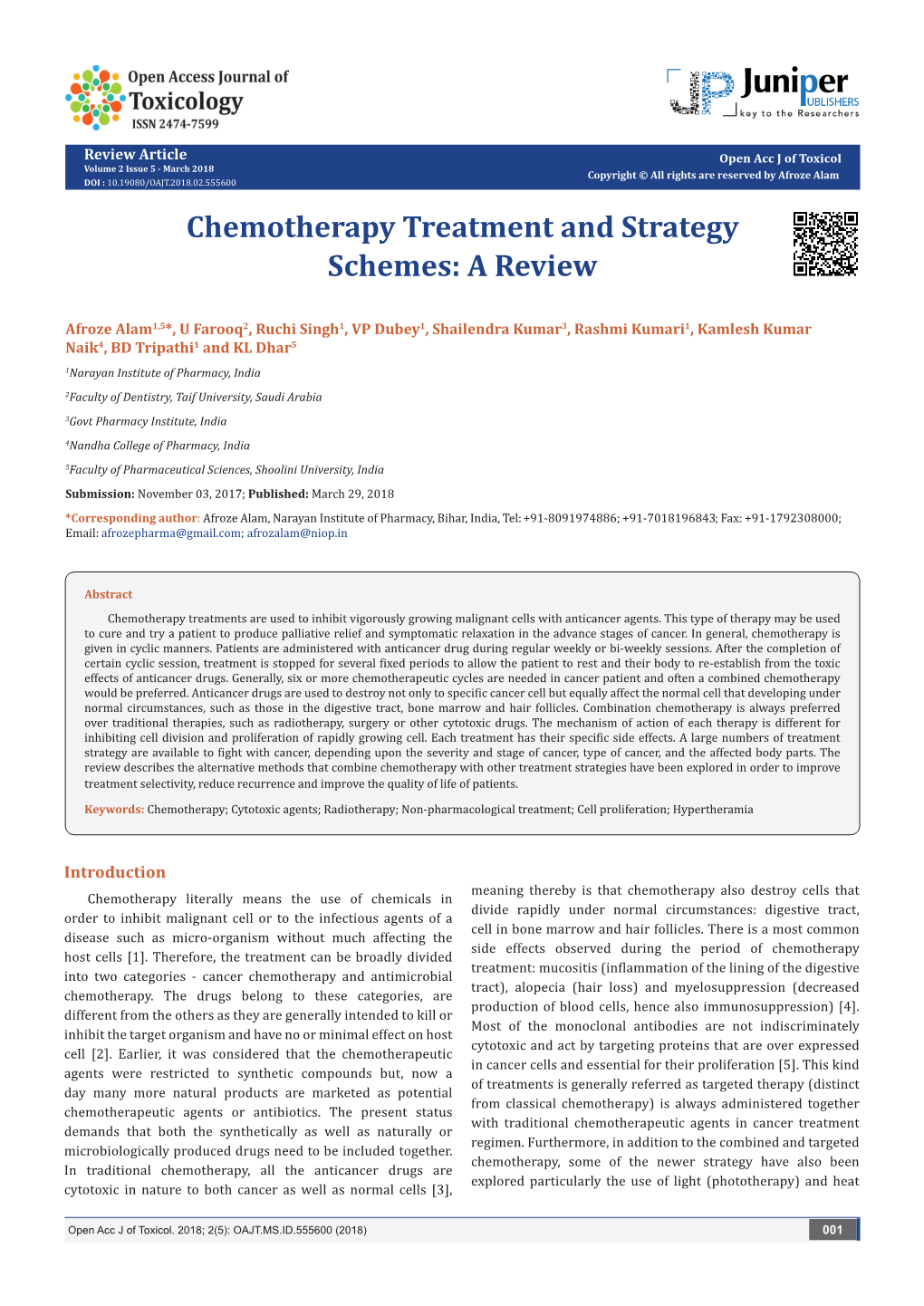 Chemotherapy Treatment and Strategy Schemes: a Review