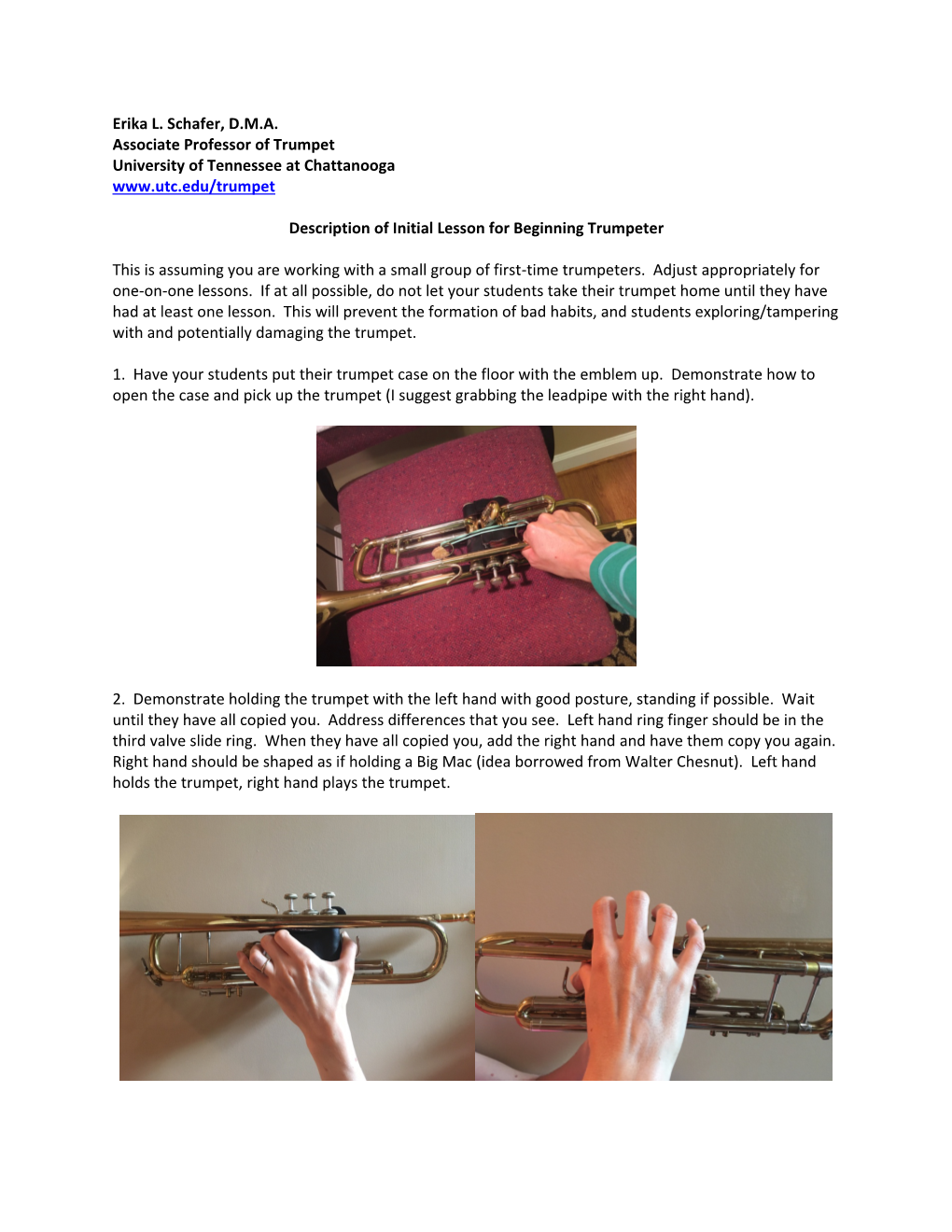 Erika L. Schafer, D.M.A. Associate Professor of Trumpet University of Tennessee at Chattanooga Description O