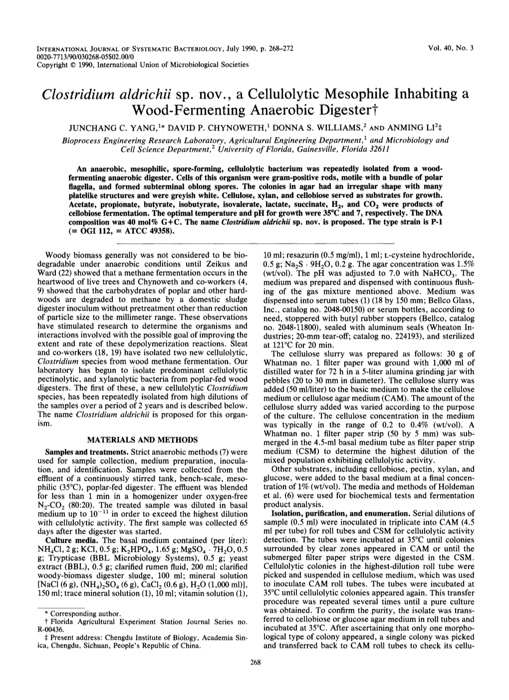 Clostridium Aldrichii S P . Nov., a Cellulolytic Mesophile Inhabiting A