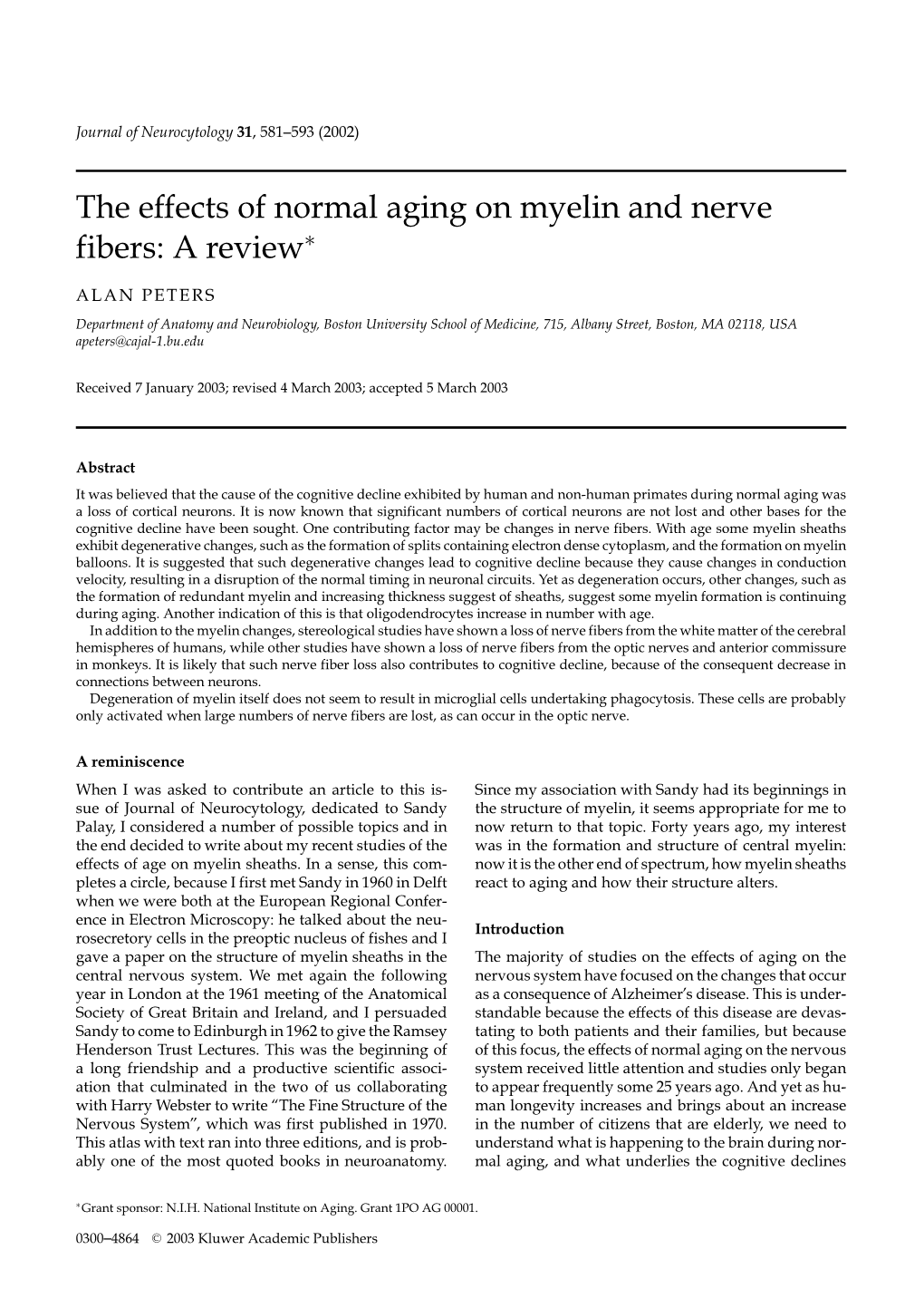 The Effects of Normal Aging on Myelin and Nerve Fibers: a Review∗