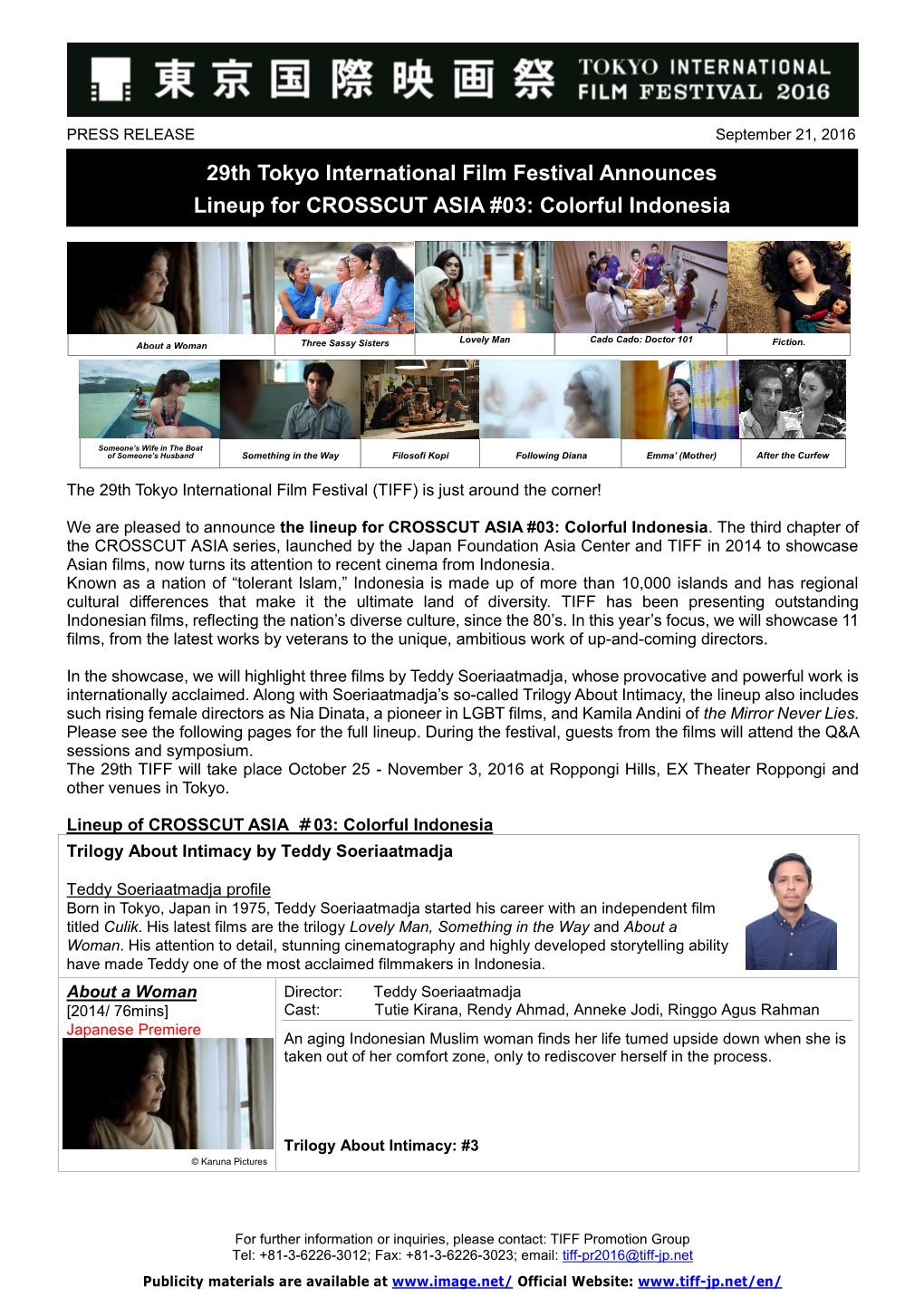 29Th Tokyo International Film Festival Announces Lineup for CROSSCUT