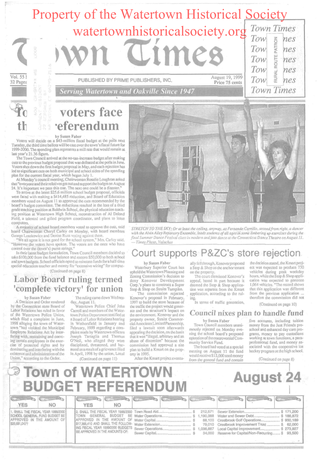 Town of WATERTOWN BUDGET REFERENDUM August 24