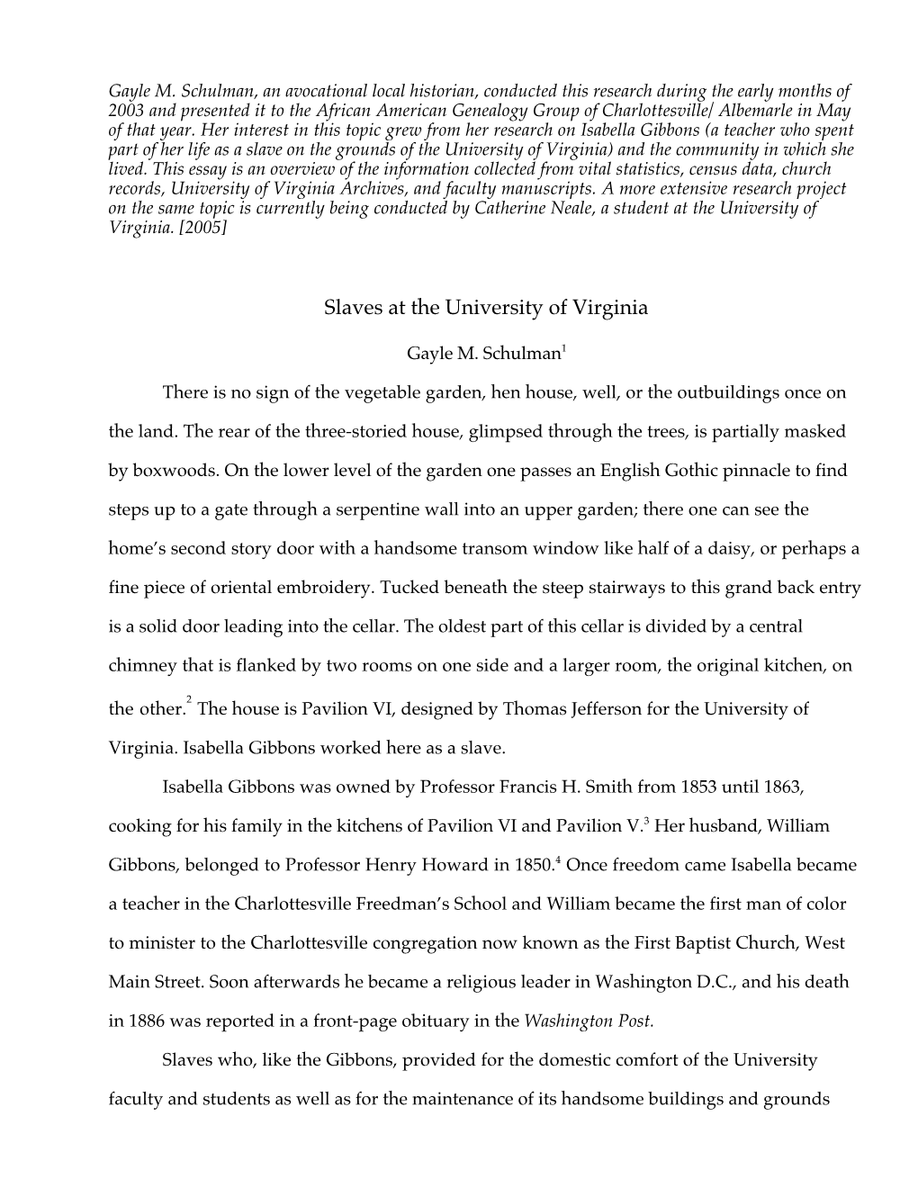 Slaves at the University of Virginia