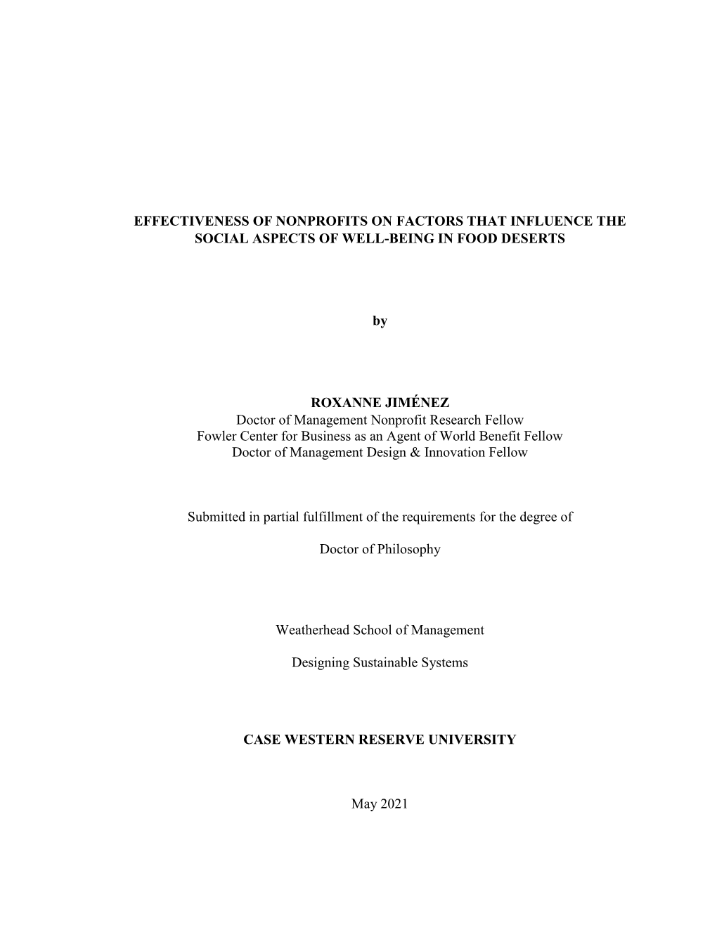 Effectiveness of Nonprofits on Factors That Influence the Social Aspects of Well-Being in Food Deserts