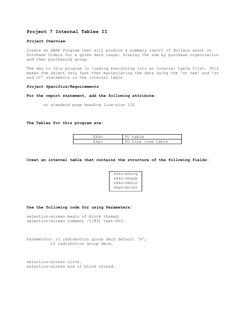 Project 7 Internal Tables II