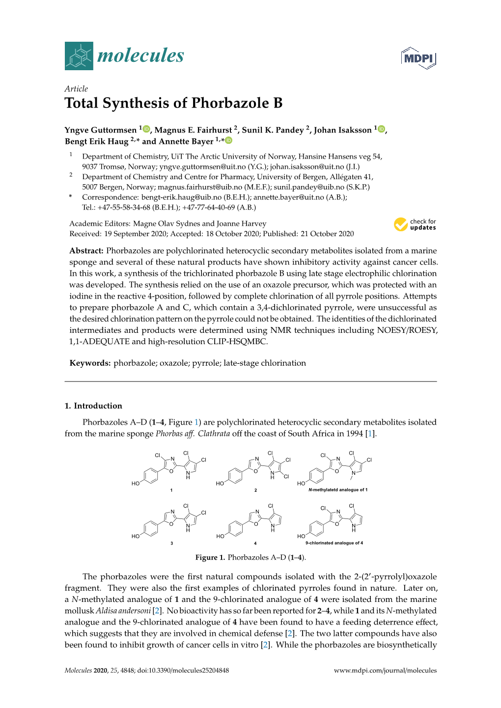 Total Synthesis of Phorbazole B