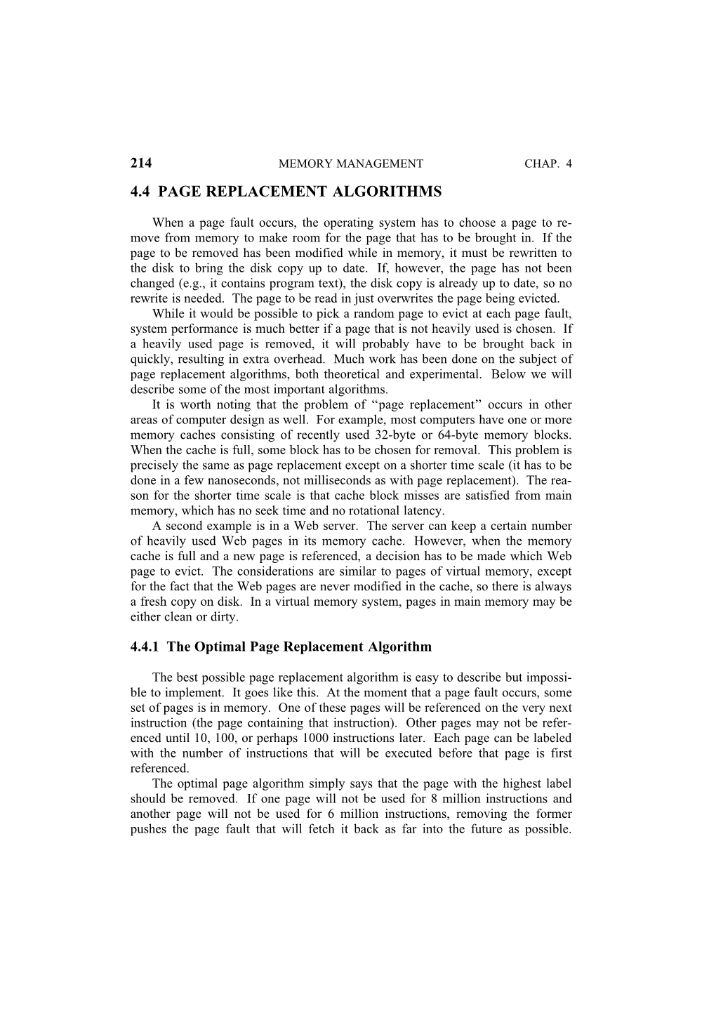 4.4 Page Replacement Algorithms