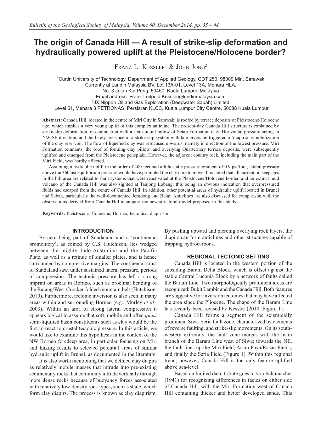 The Origin of Canada Hill — a Result of Strike-Slip Deformation and Hydraulically Powered Uplift at the Pleistocene/Holocene Border?