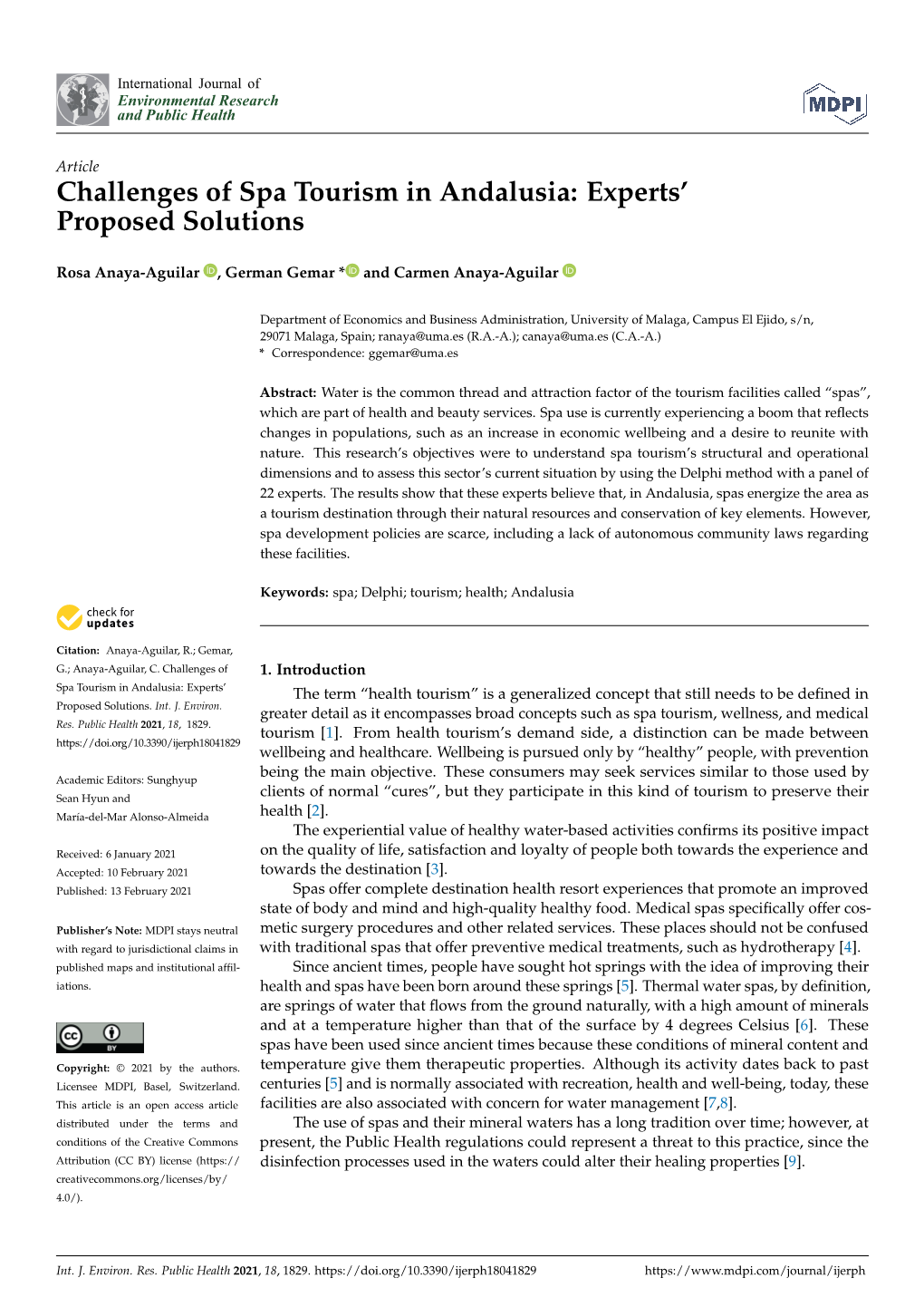 Challenges of Spa Tourism in Andalusia: Experts’ Proposed Solutions