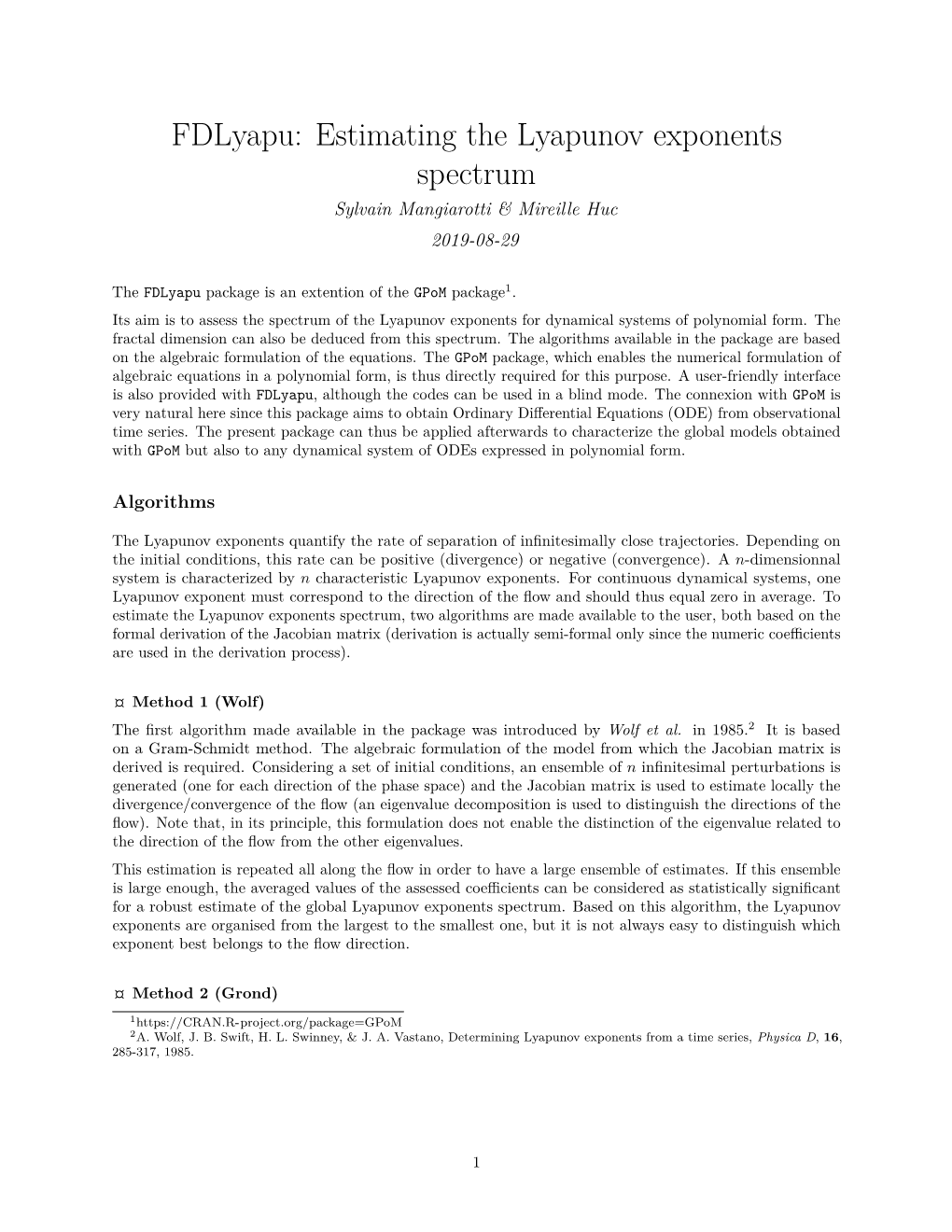 Fdlyapu: Estimating the Lyapunov Exponents Spectrum Sylvain Mangiarotti & Mireille Huc 2019-08-29