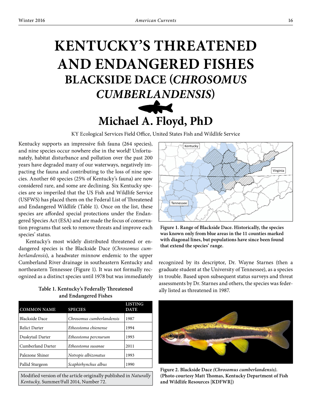 Kentucky's Threatened and Endangered Fishes