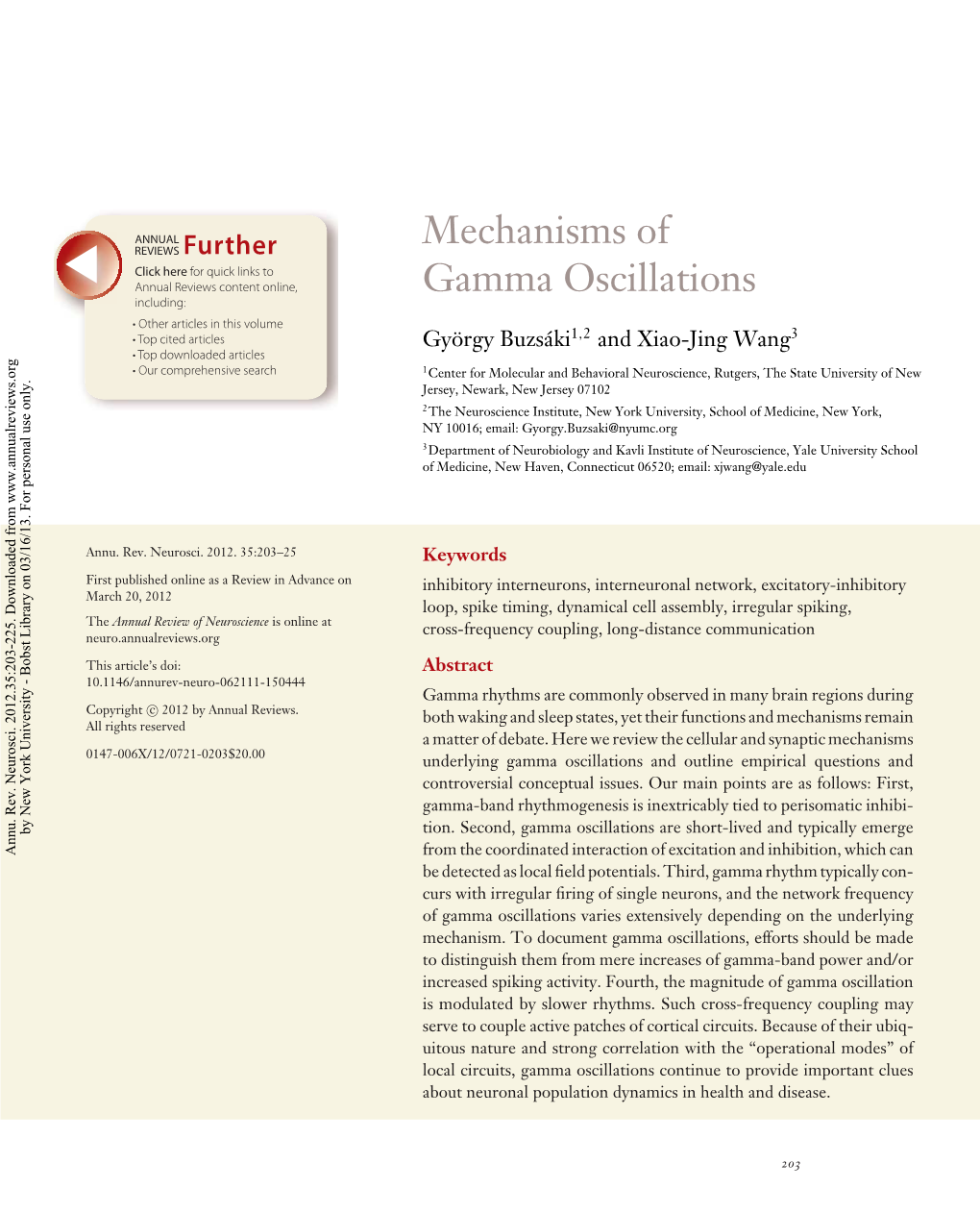 Mechanisms of Gamma Oscillations