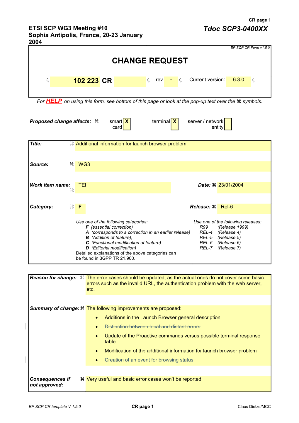 EP SCP CR Template V 1.5.0 CR Page 1 Claus Dietze/MCC