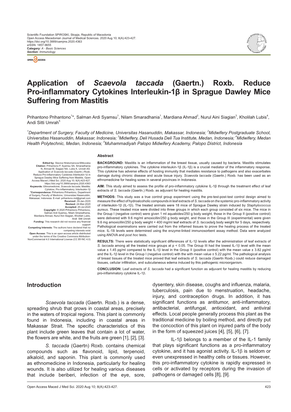 Application of Scaevola Taccada (Gaertn.) Roxb