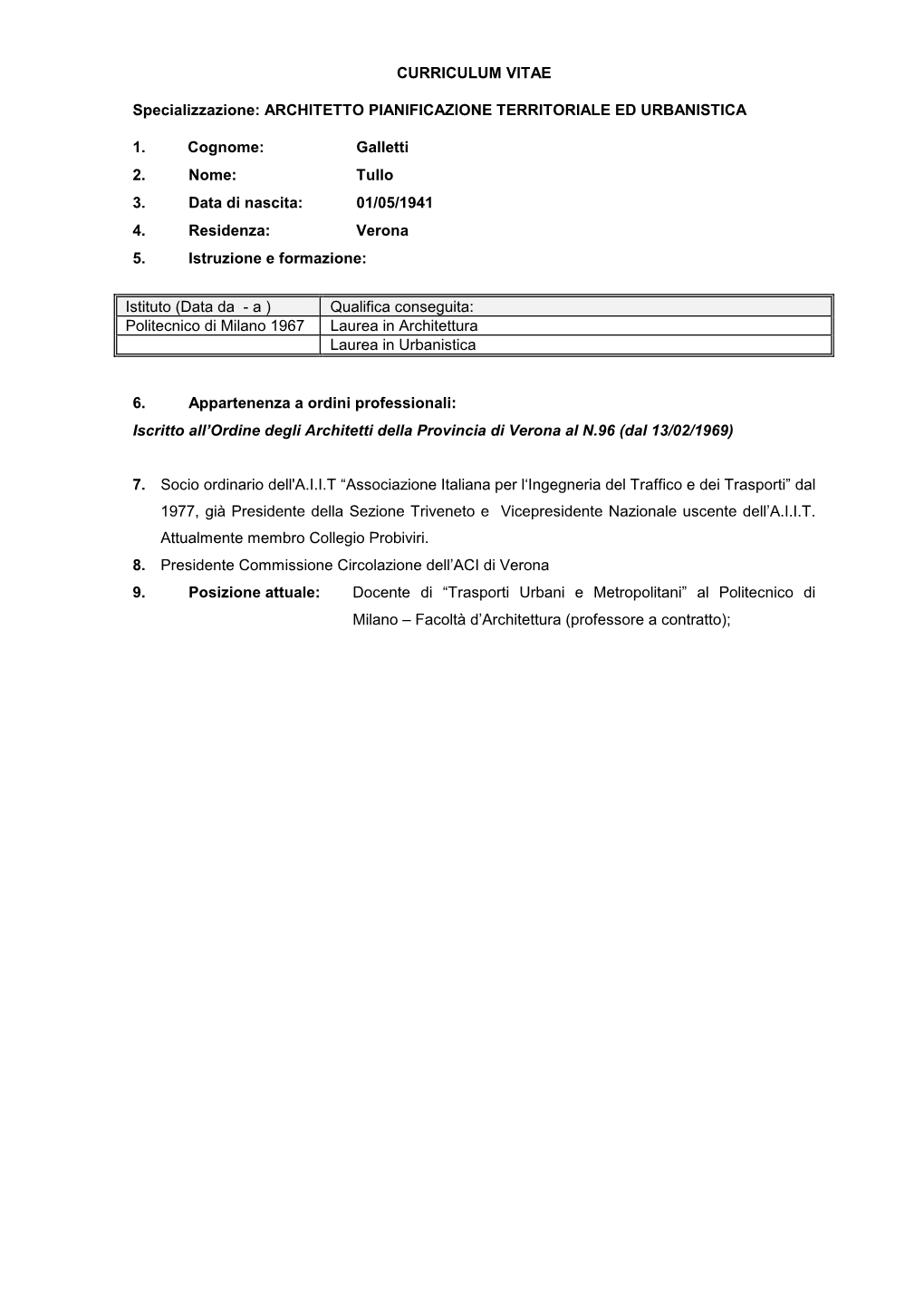 CURRICULUM Formato EUROPEO 2011