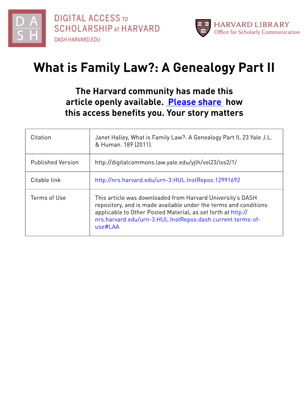 What Is Family Law?: a Genealogy Part II