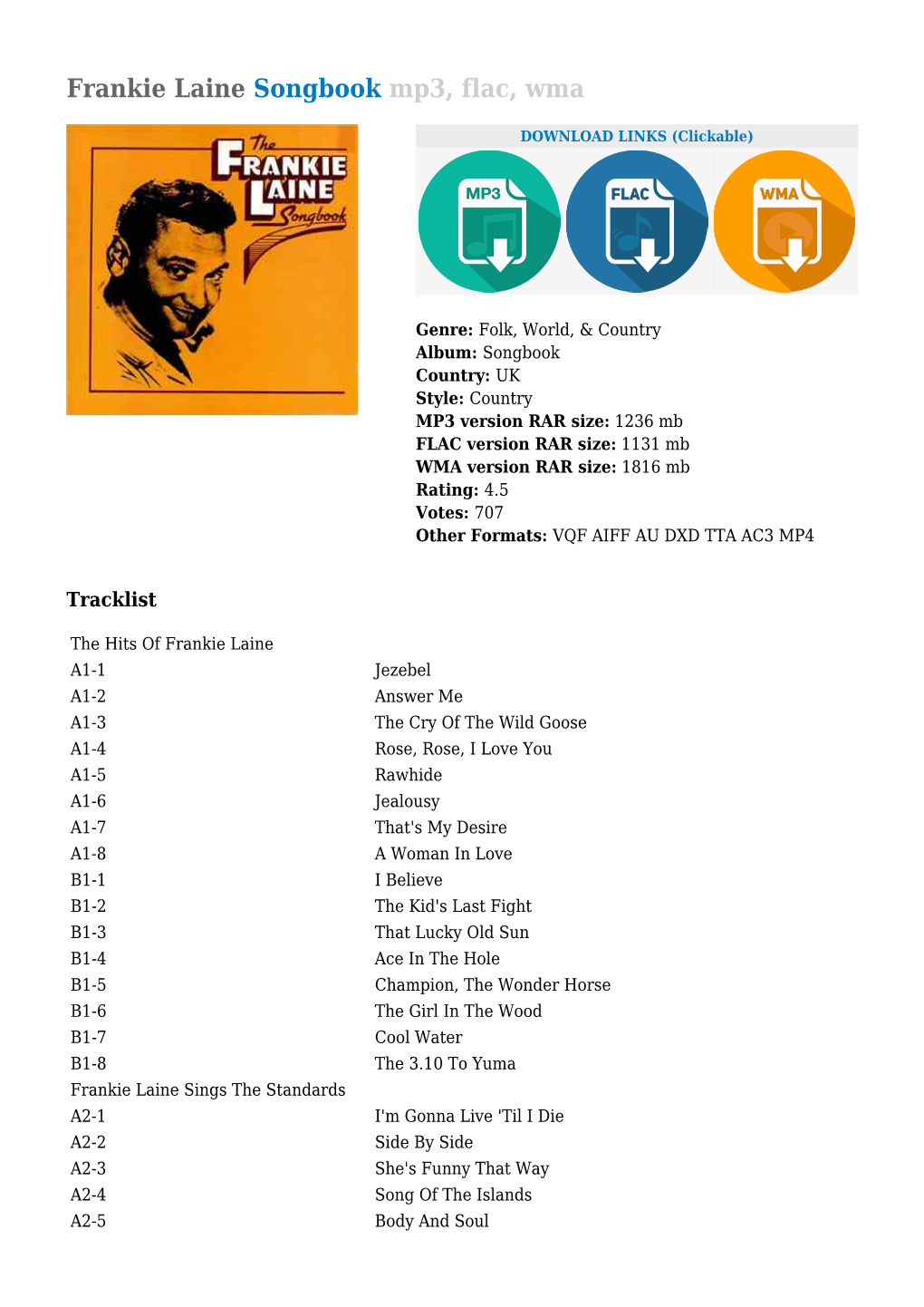 Frankie Laine Songbook Mp3, Flac, Wma