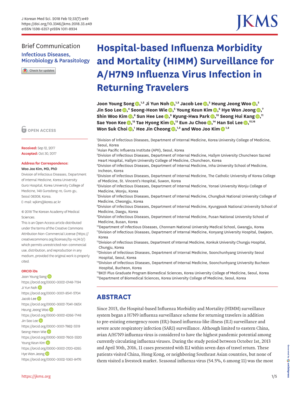 Surveillance for A/H7N9 Influenza Virus Infection in Returning Travelers