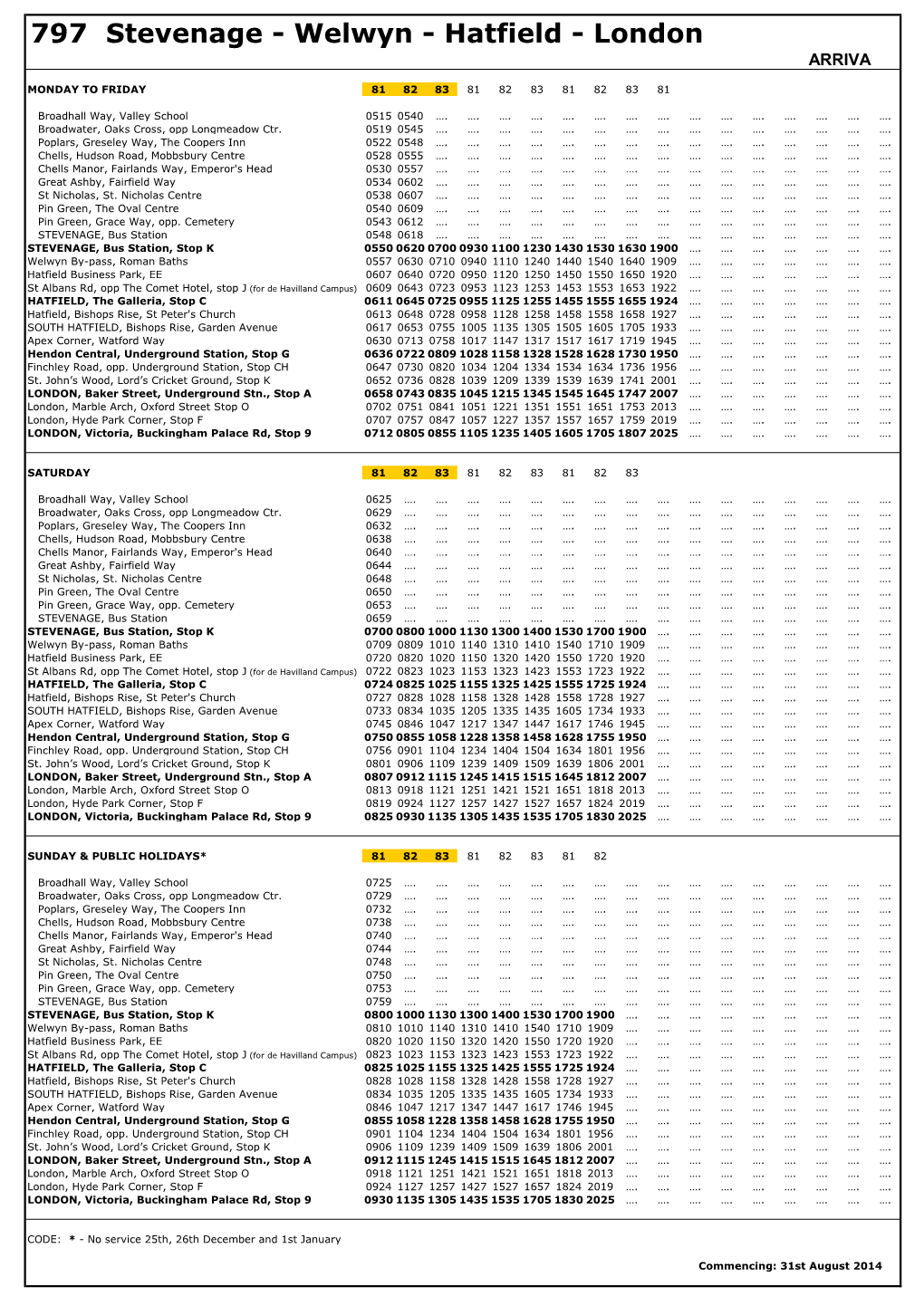 797 Stevenage - Welwyn - Hatfield - London ARRIVA