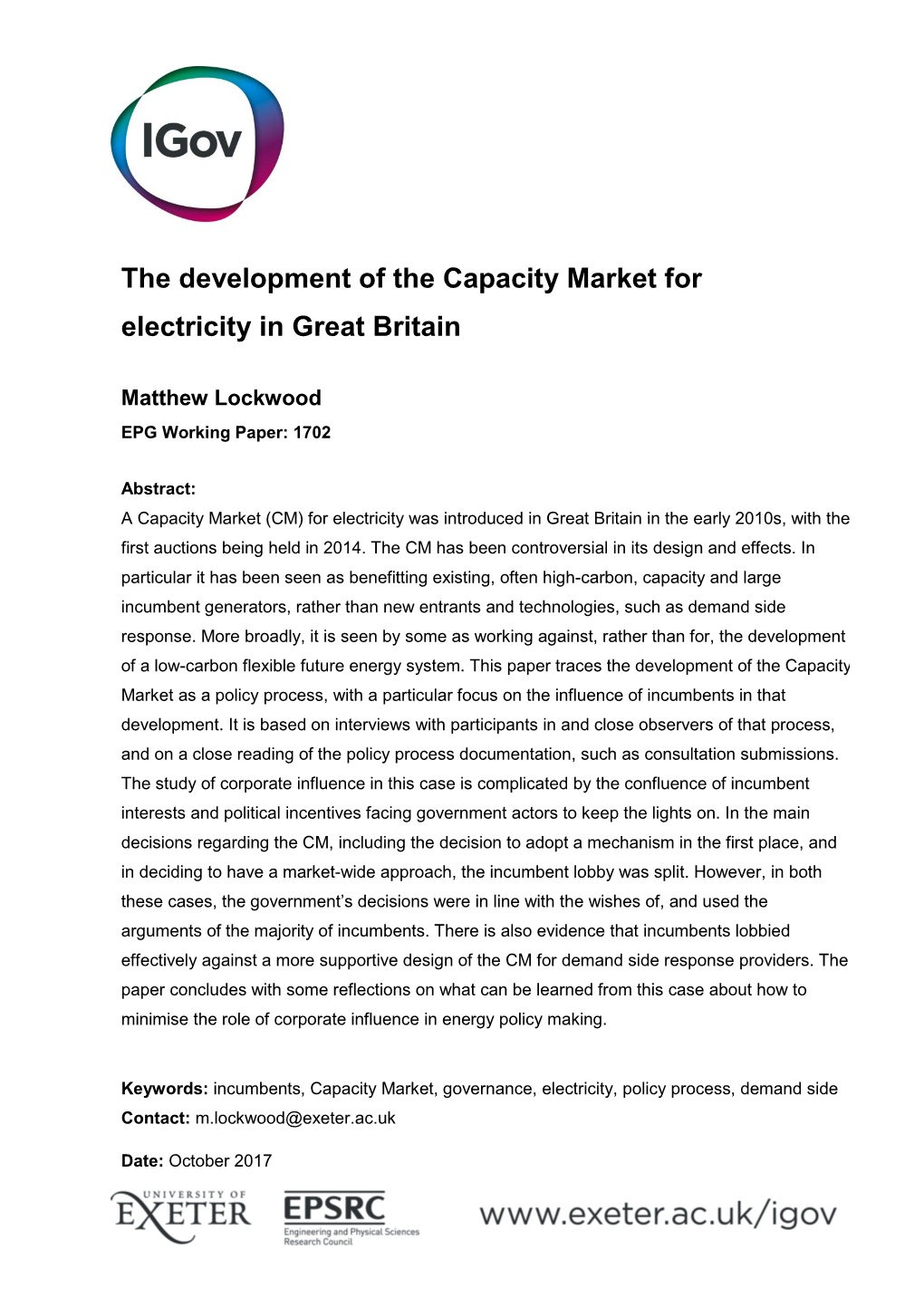 WP 1702 Capacity Market