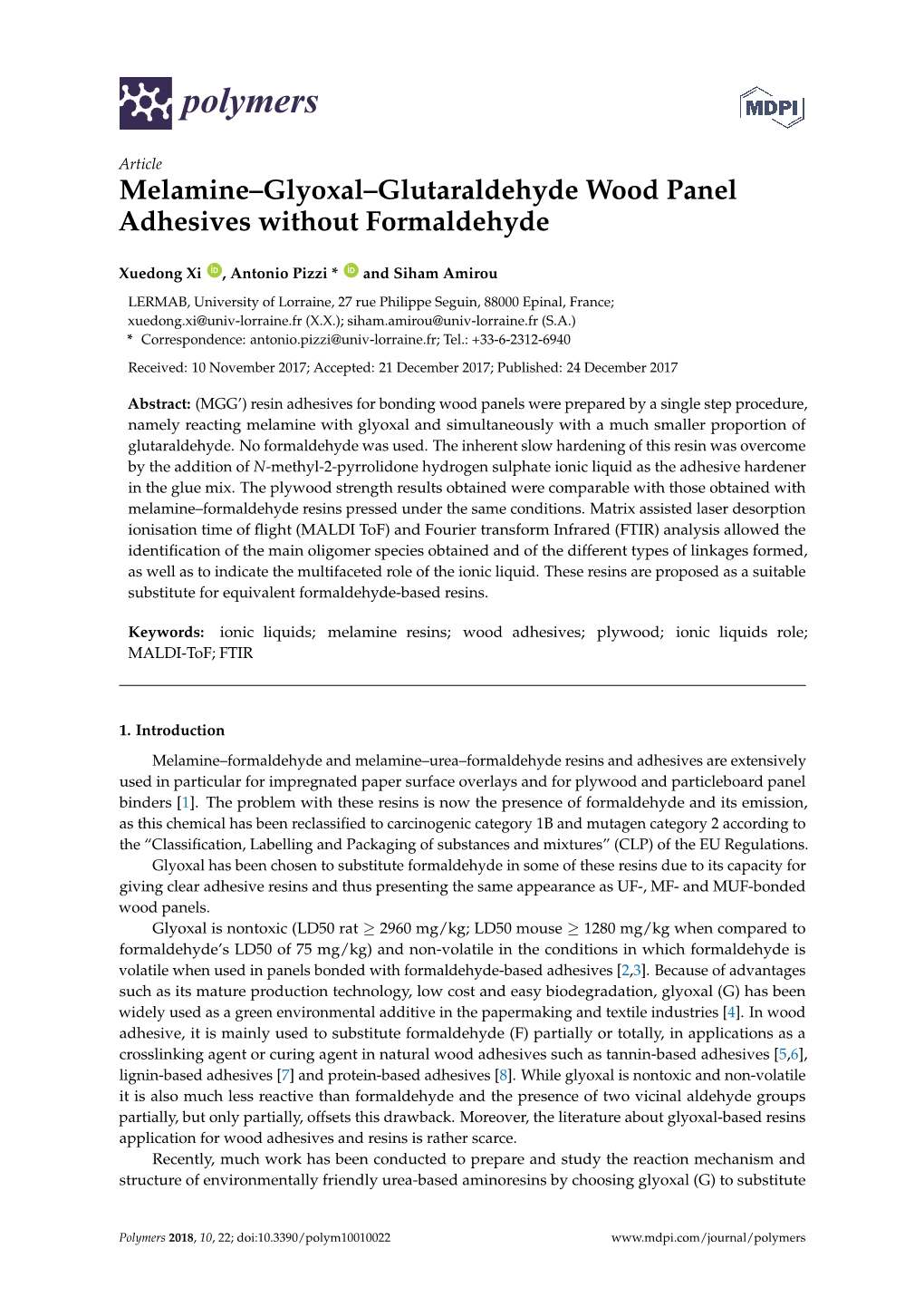 Melamine–Glyoxal–Glutaraldehyde Wood Panel Adhesives Without Formaldehyde