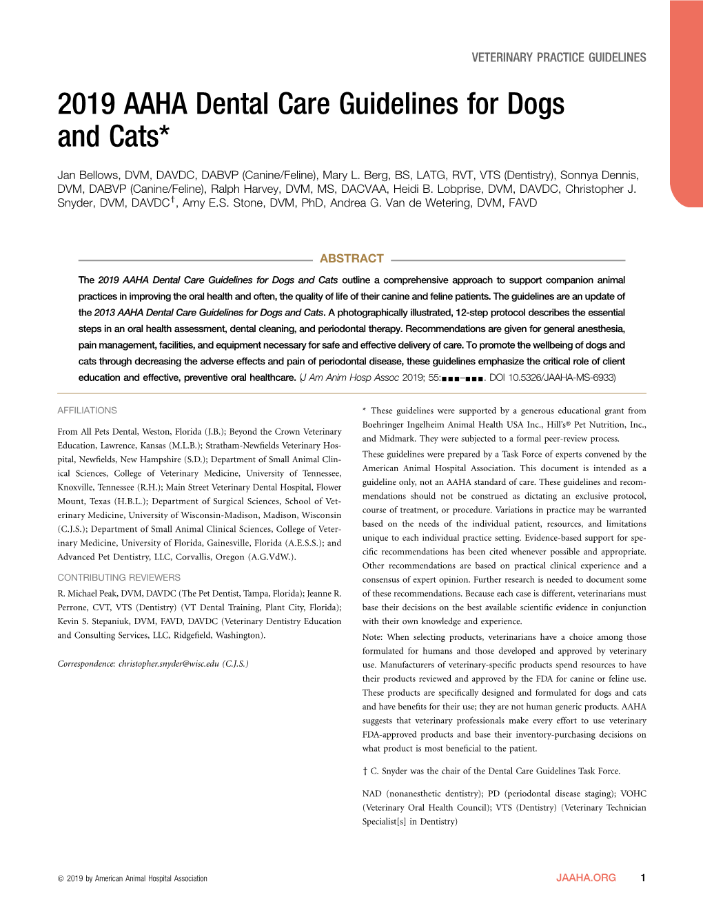 2019 AAHA Dental Care Guidelines for Dogs and Cats*