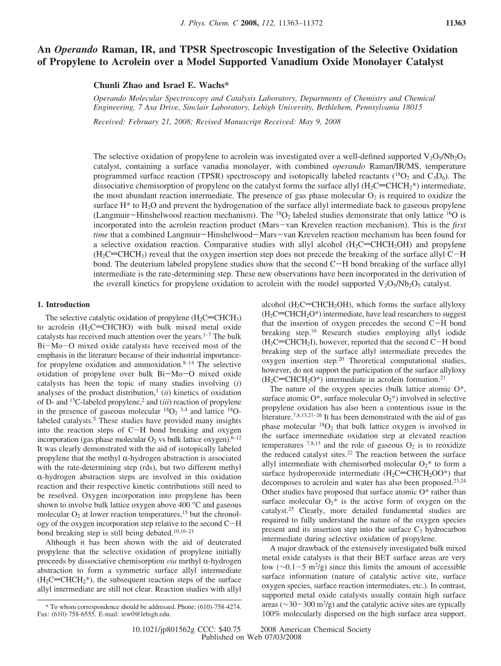 An Operando Raman, IR, and TPSR Spectroscopic Investigation of The