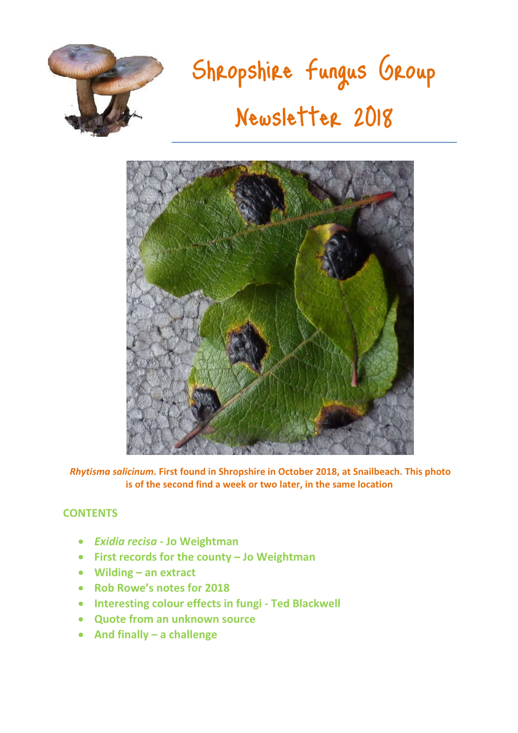 Shropshire Fungus Group Newsletter 2018