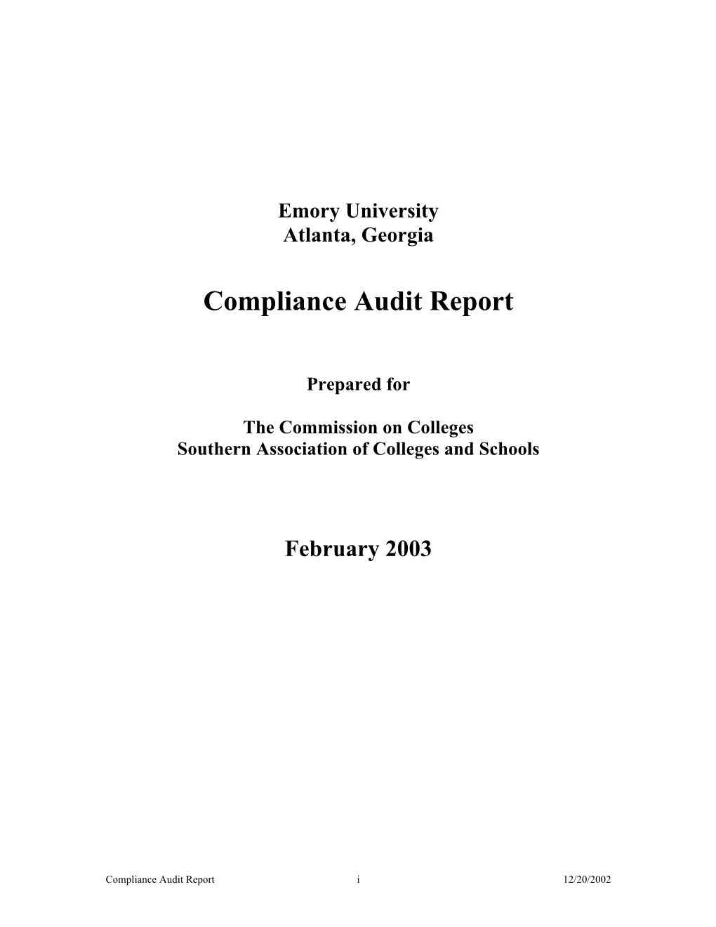 Accreditation Compliance Report (PDF) | 2003