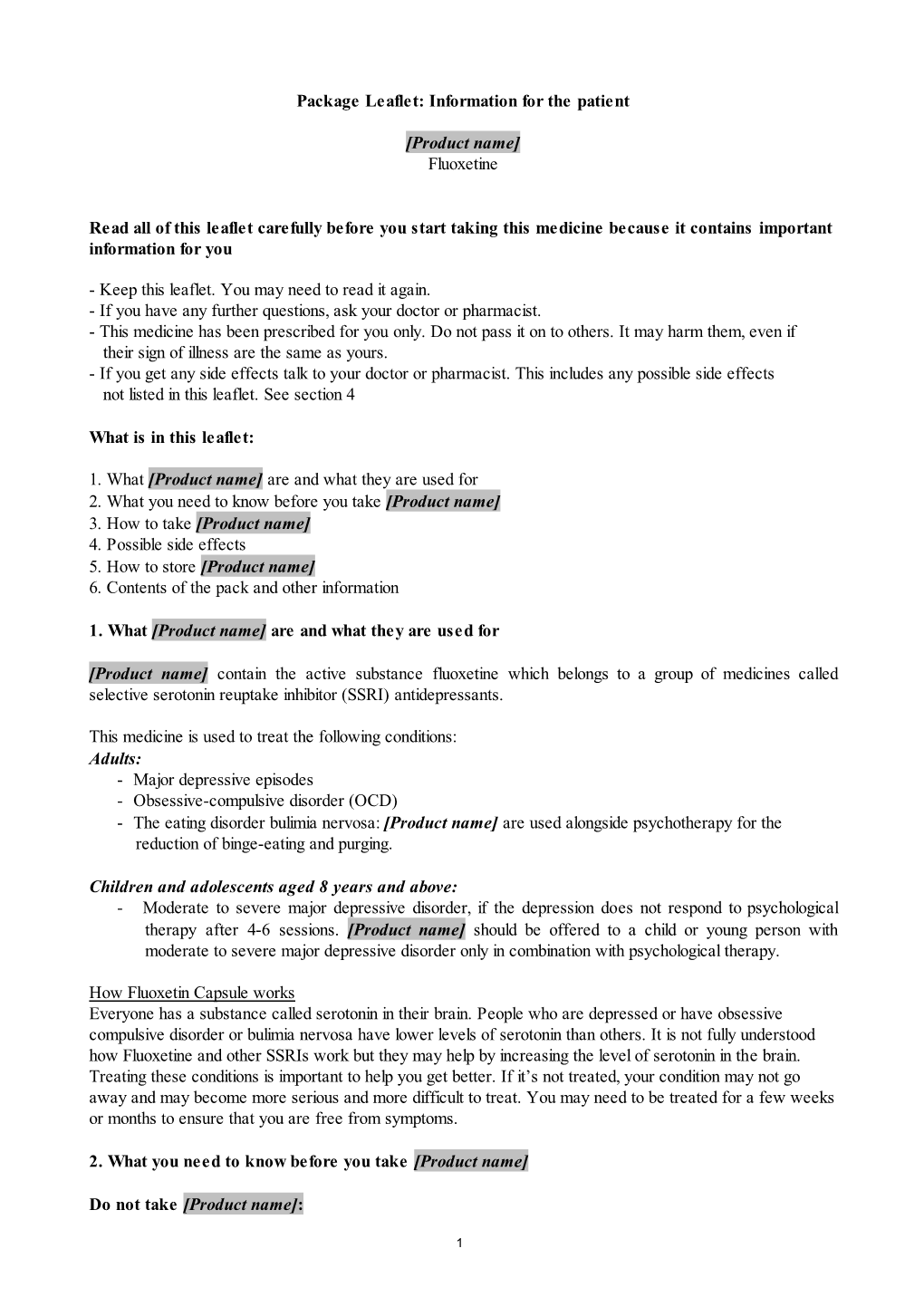 Fluoxetine Read All of This Leaflet Carefully Before You Start Taki