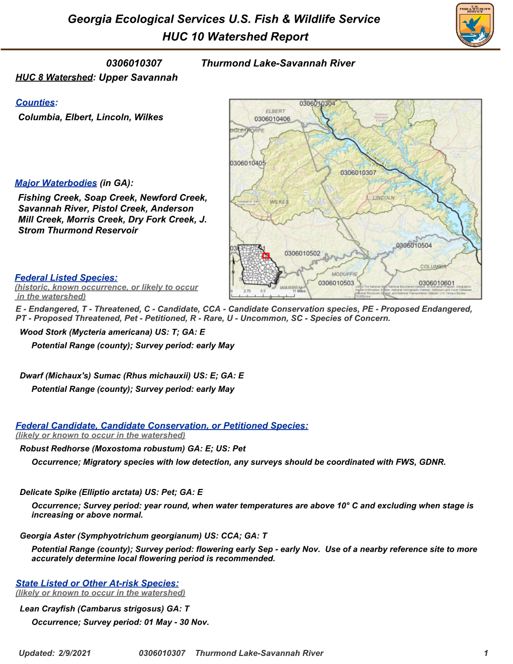 Thurmond Lake-Savannah River HUC 8 Watershed: Upper Savannah