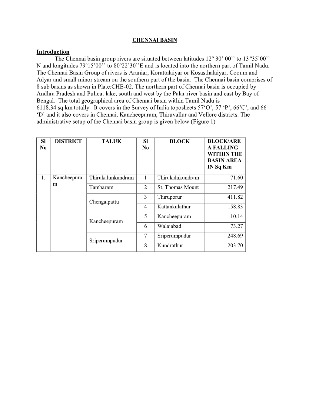 Introduction the Chennai Basin Group Rivers Are Situated Between